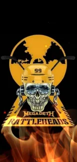 Megadeth Rattleheads skull design wallpaper in yellow and black.