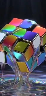 Melting Rubik's Cube with vibrant colors.