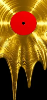 Melting gold vinyl record wallpaper on black background.