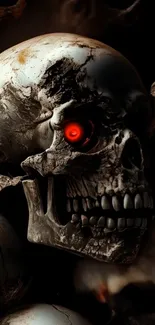 Menacing skull with a glowing red eye