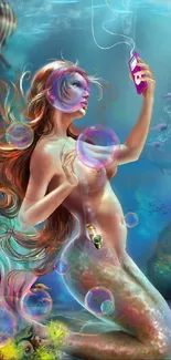 Underwater mermaid with vibrant colors and fantasy elements.