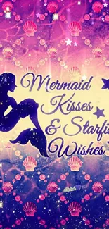 Mobile wallpaper with mermaid silhouette and starfish.