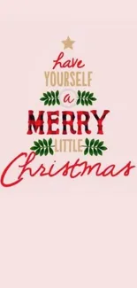 Merry Christmas mobile wallpaper with a soft pink background and holiday text.