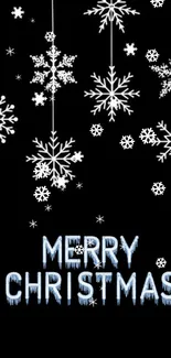 Merry Christmas snowflakes on black wallpaper.