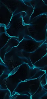 Dynamic abstract blue wave pattern on a dark background wallpaper.