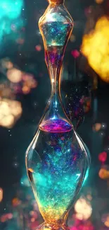 Abstract colorful hourglass with vibrant glowing effect on a mobile wallpaper.