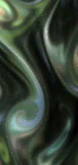 Abstract swirl wallpaper with cosmic patterns on dark background.