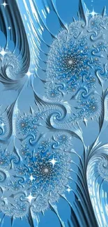 Blue fractal wallpaper with intricate spirals and abstract patterns.