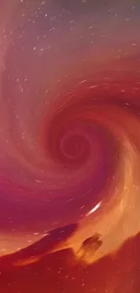 Mesmerizing cosmic swirl with red and orange hues in a mobile phone wallpaper.