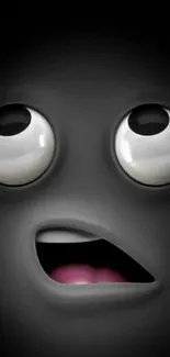 Dark-themed cartoon face with glossy eyes and playful expression.