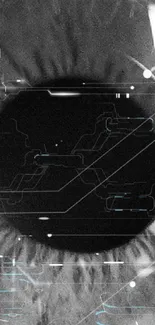 Monochrome close-up of a human eye with detailed textures.