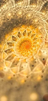 Intricate fractal pattern with golden hues and abstract design for mobile wallpaper.