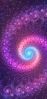 Vibrant spiral fractal wallpaper with pink, purple, and blue hues.