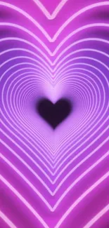 Purple neon heart pattern on a vibrant wallpaper background.