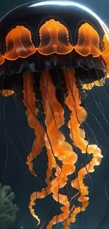 Glowing jellyfish in underwater scene.