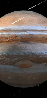 Detailed close-up of planet Jupiter with striking cloud bands.