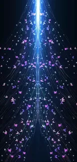 Mobile wallpaper of vibrant light streams and butterflies.