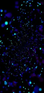 Neon galaxy wallpaper with blue and purple glowing particles on dark background.