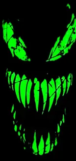 A neon green face design on a black background.