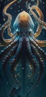 Vibrant octopus with teal tones art wallpaper.