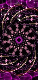 Dynamic pink spiral and star pattern wallpaper.