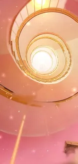 Dreamlike spiral staircase with pink and gold hues creating a mesmerizing effect.