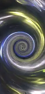 Hypnotic silver and yellow spiral vortex wallpaper.