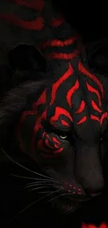 Dark tiger with red stripes and glowing lotus