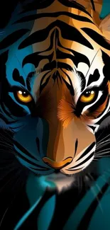 Vibrant digital artwork of a fierce tiger face.