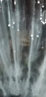 Waterfall with twinkling star overlay for mobile wallpaper.