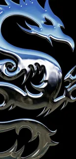 Metallic blue dragon design on a dark background.