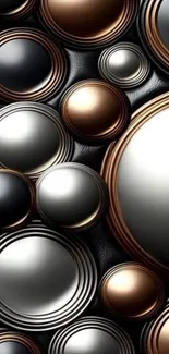 Abstract metallic circles wallpaper with geometric design.