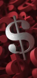 Metallic dollar sign on red background wallpaper.