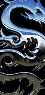 Shiny metallic dragon on black background.