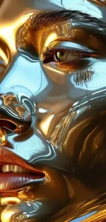 Futuristic metallic face art with a glossy finish.