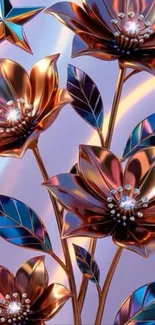 Metallic flowers with intricate design in vibrant colors.