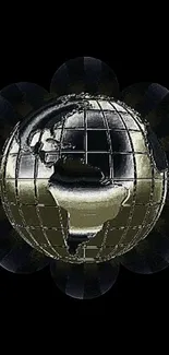 Metallic globe design on dark background mobile wallpaper.