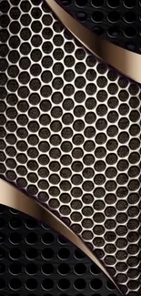 Metallic honeycomb pattern wallpaper in bronze tones.