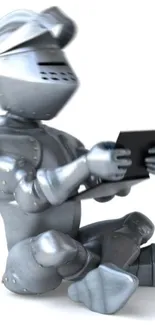 Sleek metallic knight holding a tablet, blending medieval and modern styles.