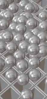 Abstract metallic spheres on a grid background for phones.