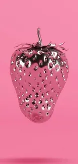 Metallic strawberry on pink background wallpaper.