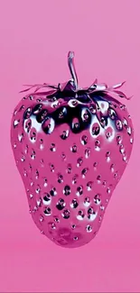 Metallic strawberry on pink background wallpaper.