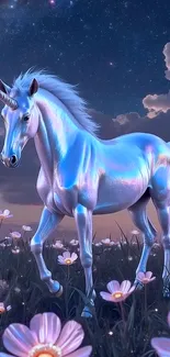 Metallic Unicorn With Flowers Live Wallpaper