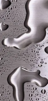 Metallic water droplets create a sleek silver texture on this wallpaper.