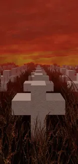 Metallica album artwork with red sky and crosses on a mobile wallpaper.