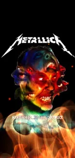 Metallica album art featuring dynamic head imagery on a black background.