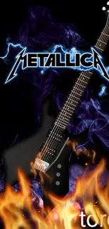 Metallica themed wallpaper with guitar and fire effects.