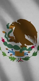 Mexican emblem with eagle and serpent on a textured white background.