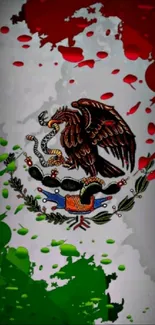 Mexican flag with eagle design in vibrant colors on wallpaper.