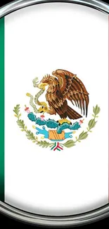 Mexican flag wallpaper with emblem on phone screen.